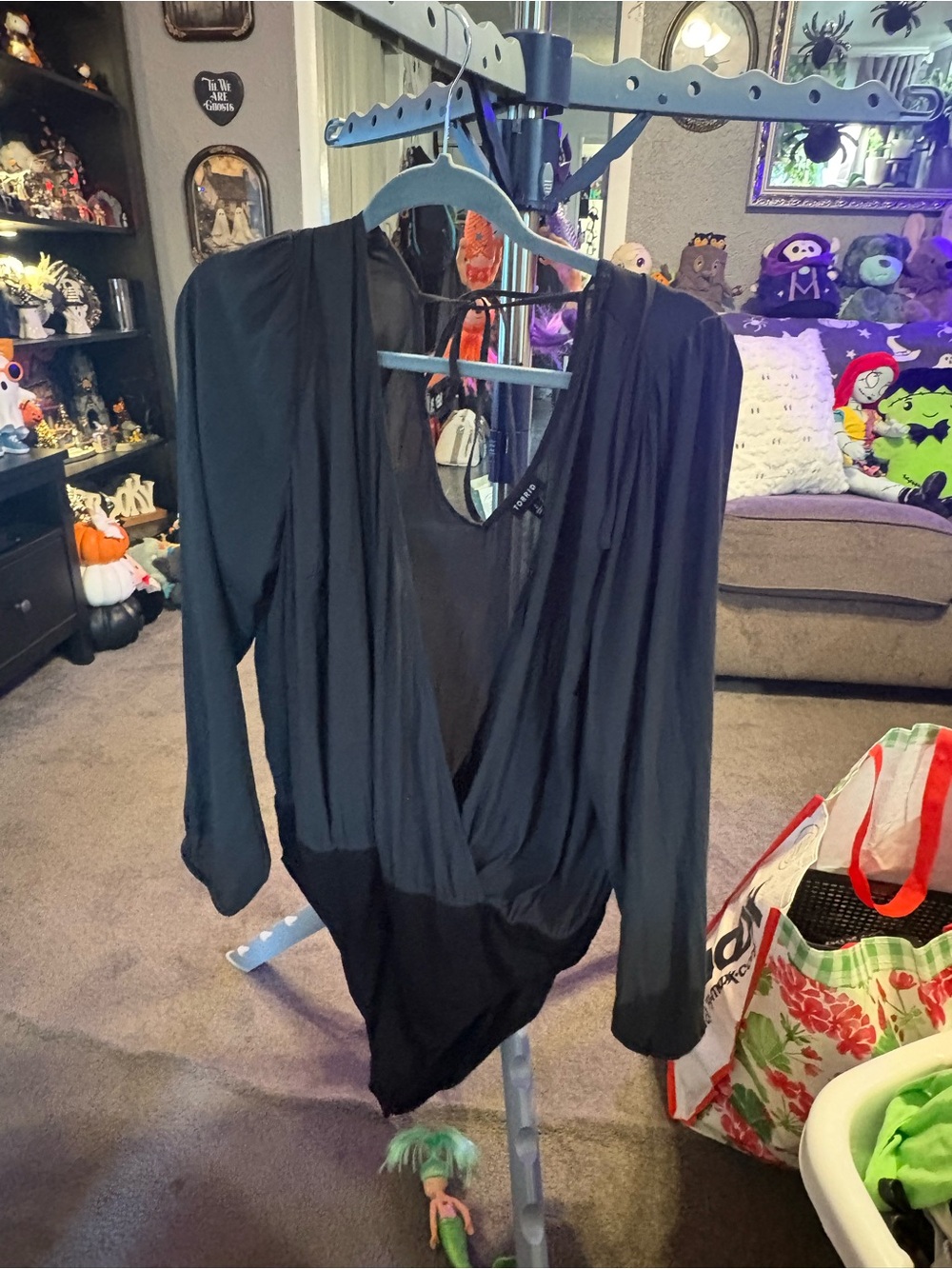 Torrid Black Long-Sleeve Wrap Bodysuit